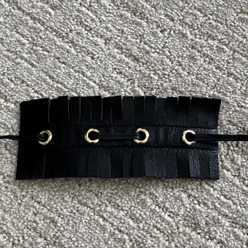 Yves Saint Laurent Rive Gauche Leather Fringed Wide Wrap Bracelet